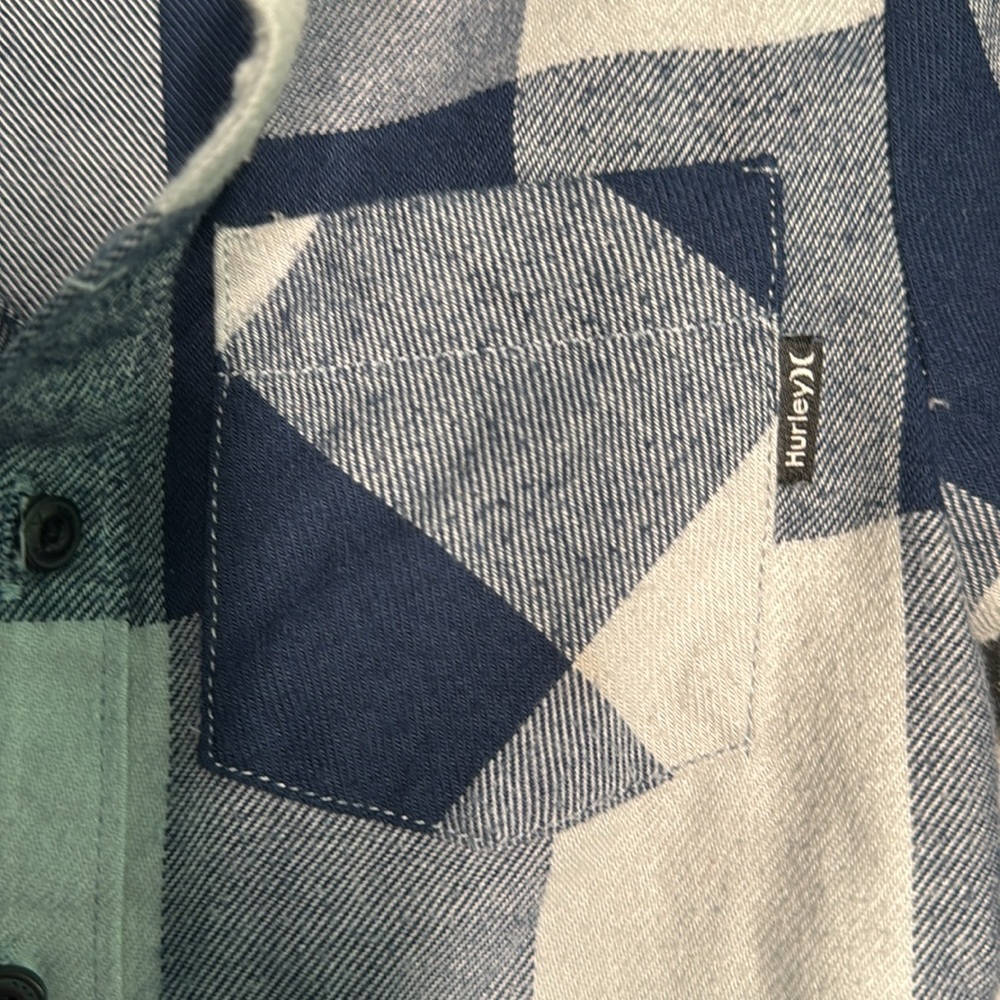 ๐3/$15 Hurley Toddler Blue & Gray Button Up Plaid Shirt - Size 2T - Picture 6 of 7